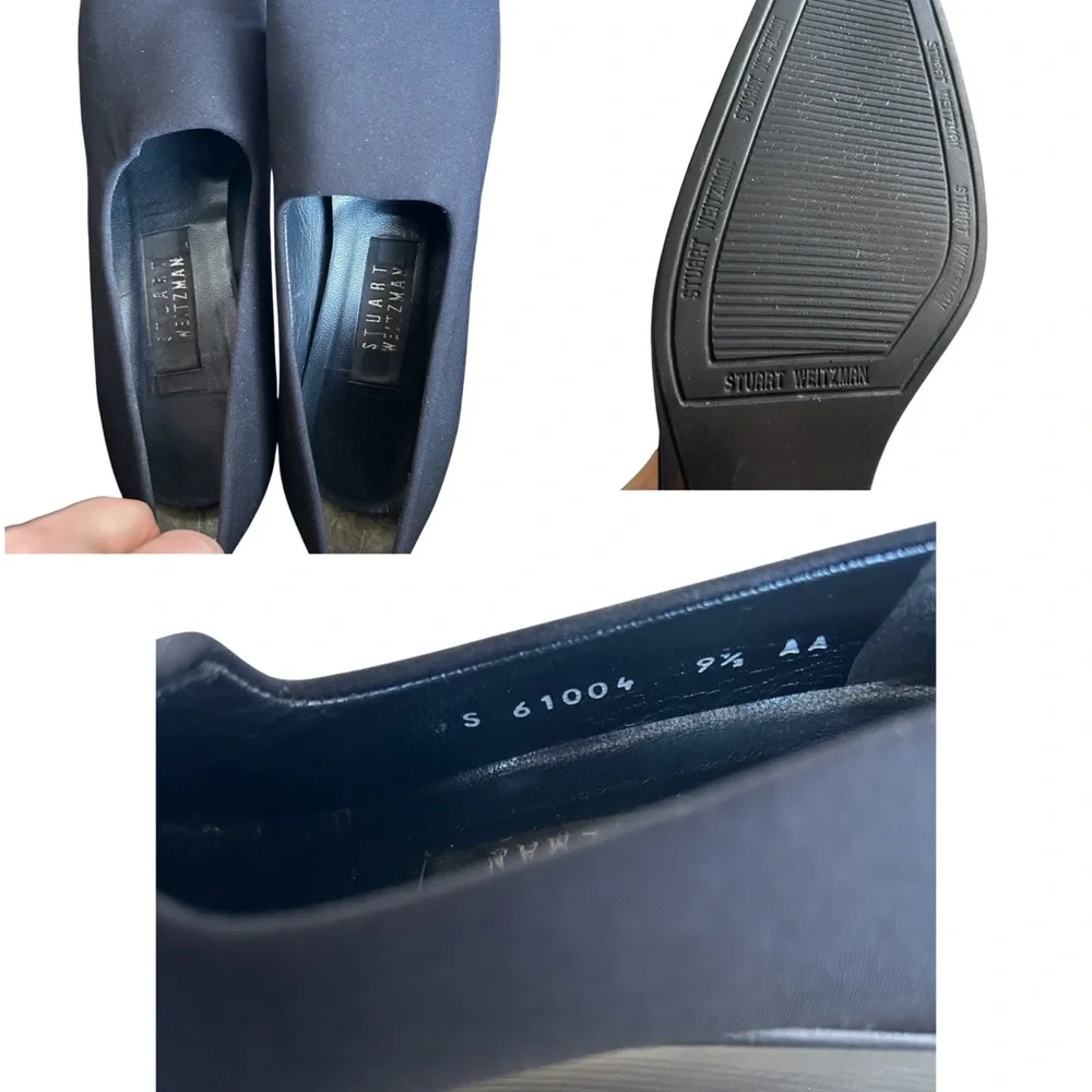 Stuart Weitzman High Vamp Square Toe Pumps Black 9.5 AA Narrow 90s Minimalist - Picture 7 of 12
